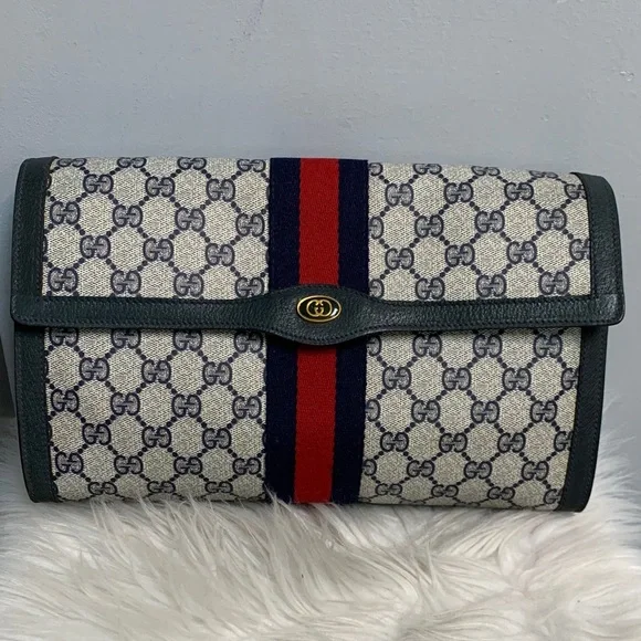 Authentic and vintage navy blue Gucci Ophidia Sherry Line XL clutch - Picture 4 of 17
